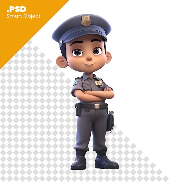 PSD rendering 3d di una piccola polizia con uno stetoscopio al collo modello psd