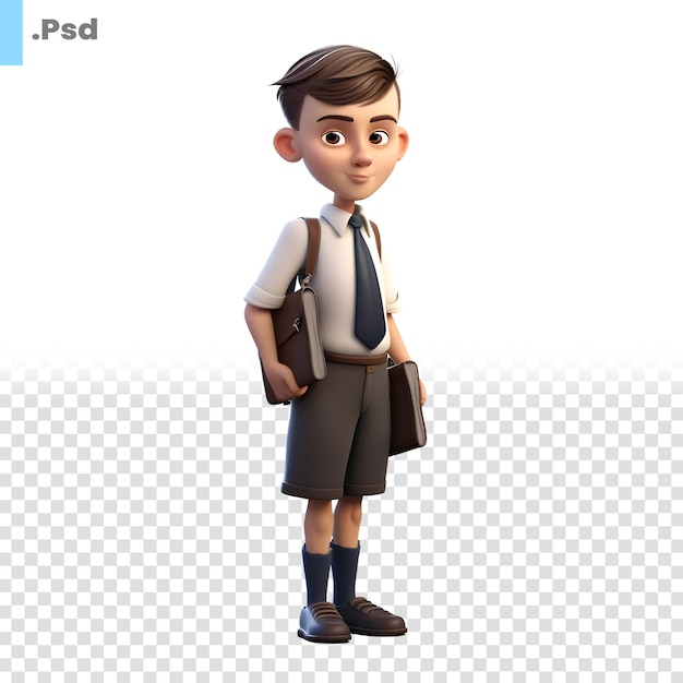 3d render of little school boy with school bag on white background psd template