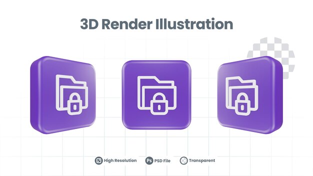 PSD 3d render locked file icon for web mobile app social media promotion