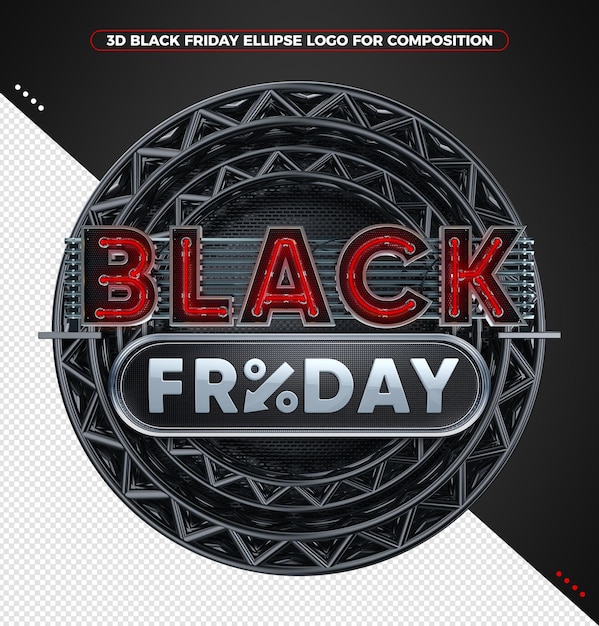 3d render logo black friday neon red