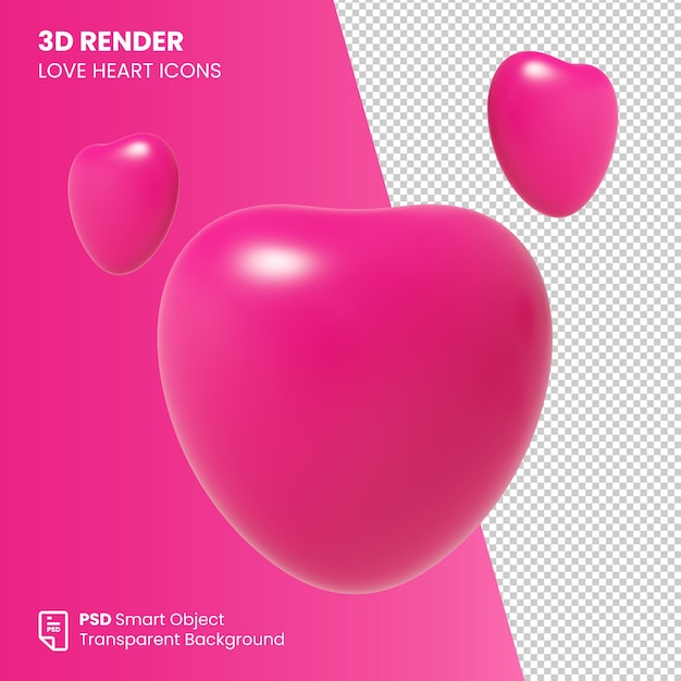 Icone del cuore di amore di rendering 3d