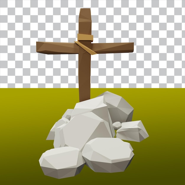 3d Render Low Poly Drewniany Nagrobek Nagrobny