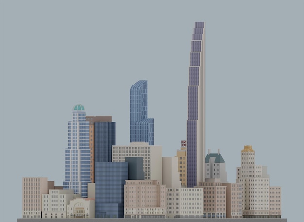 PSD 3d render low poly polygon buildings skyscraper nyc