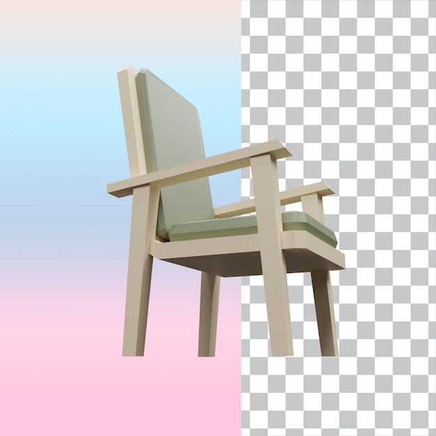 PSD 3d render low poly wooden arm chair isolated