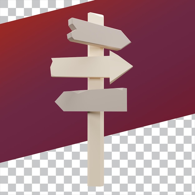 PSD 3d render low poly wooden direction sign isolated