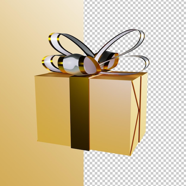 Rendering 3d confezione regalo di lusso con nastro d'oro