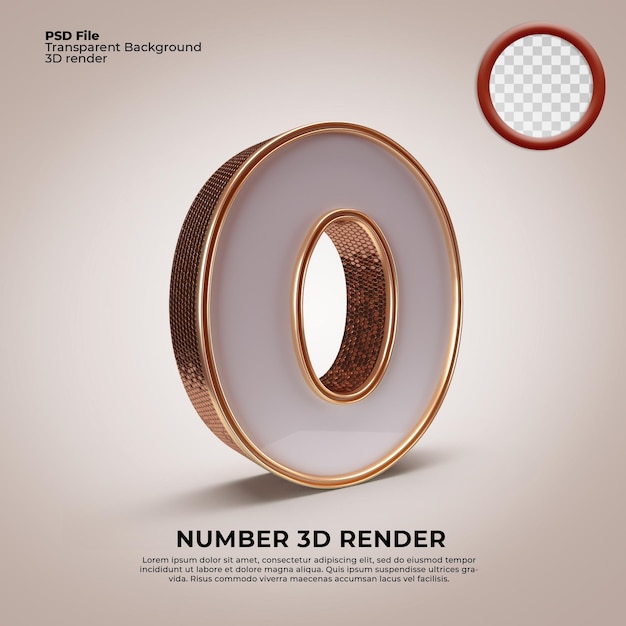 PSD 3d render lusso numero 0 oro stile bianco latte