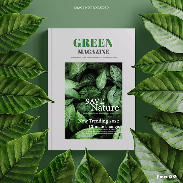 3d render of Magazine or book with tropical plant for product display.