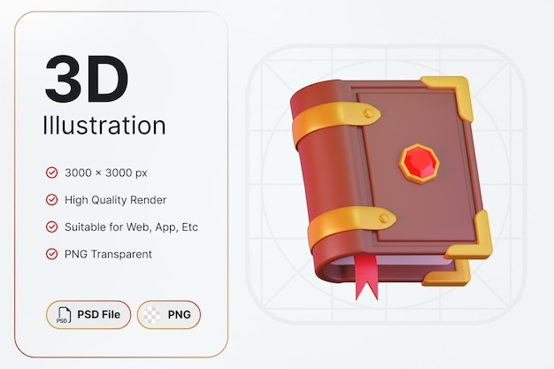 3D Render Magic Book Game Assets Concept Modern Icon Illustrations Design
