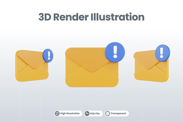 3d render mail exclamation mark icon with orange mail and blue exclamation mark