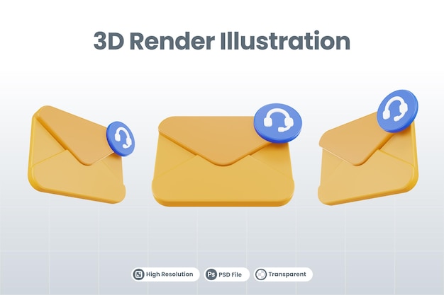 3d rendering icona della cuffia della posta con posta arancione e cuffia blu