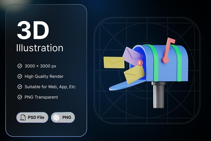 PSD 3d визуализация концепция коммуникации почтового ящика современный дизайн иконок иллюстраций