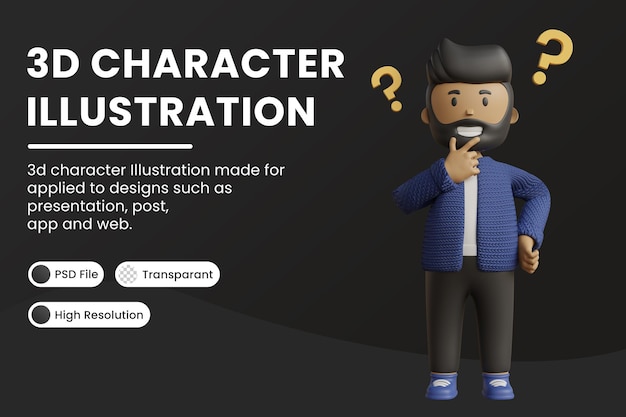 3d render male character is thinking 3d rendering 3d illustration premium psd