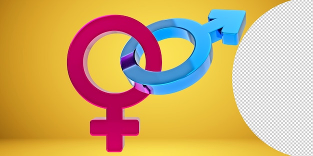 3D Render Male Female Gender Symbol with Transparent Background