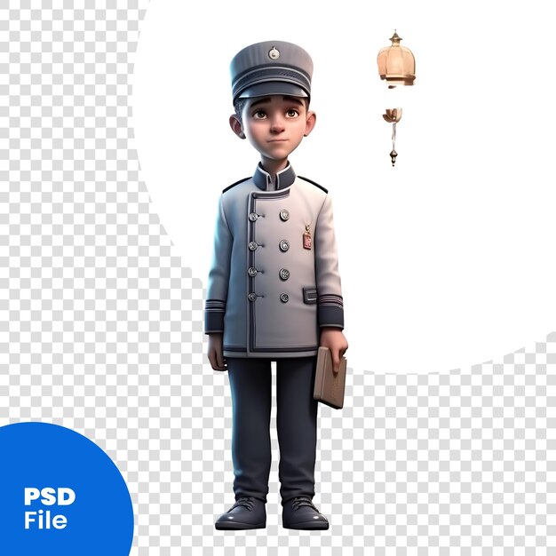 PSD 3d render małego chłopca z lanna style lanterns szablon psd