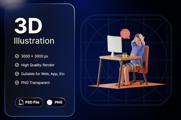 3D Render Man Was Working and Had no Ideas Work From Home Concept Modern Icon Illustrations Design