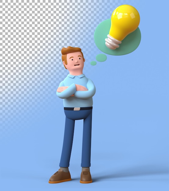 3d rendono l'uomo con la lampadina