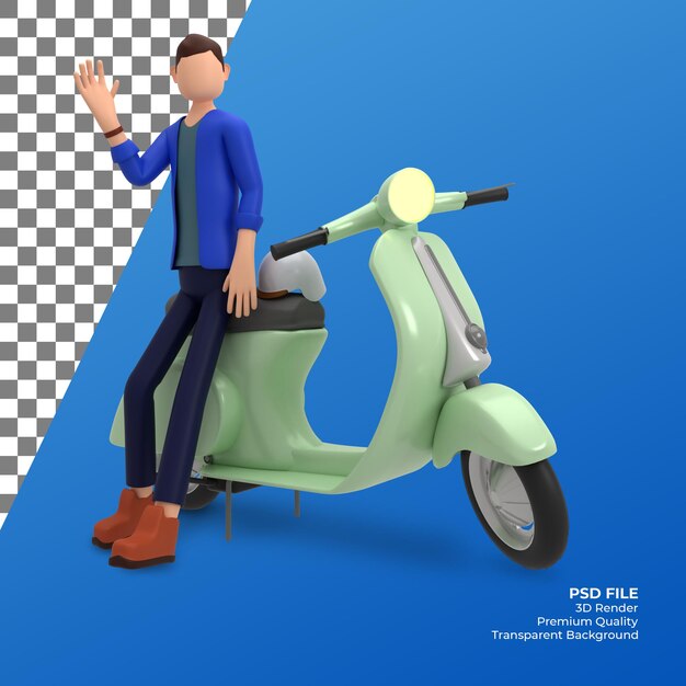 3d render mannelijke man op scooter illustratie