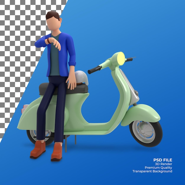 3d render mannelijke man op scooter illustratie