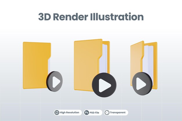 3d render map video icoon met oranje bestandsmap en zwarte video