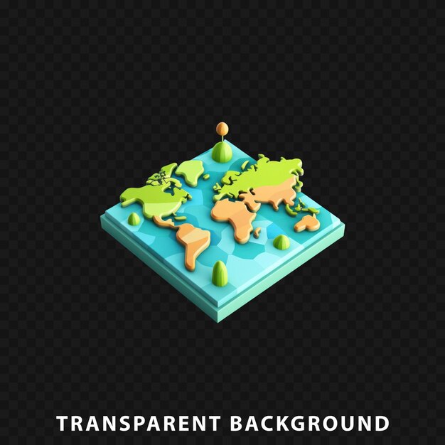 PSD 3d render map of the world isolated on transparent background