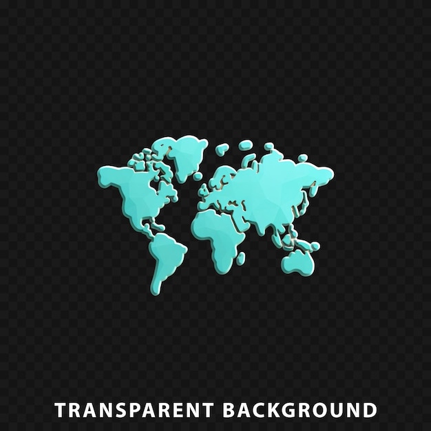 3d render map of the world isolated on transparent background