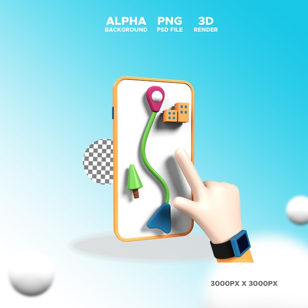 3d render maps location with hand for illustration design isolated object