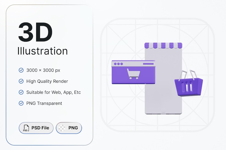 PSD 3d render marketing ecommerce center view marketing concept modern icon illustrations design