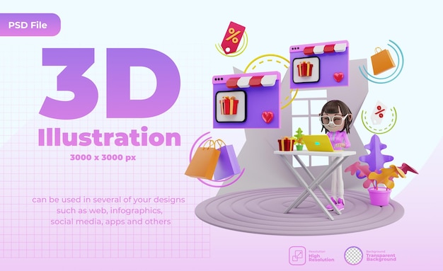 PSD illustrazione di promozione marketing rendering 3d