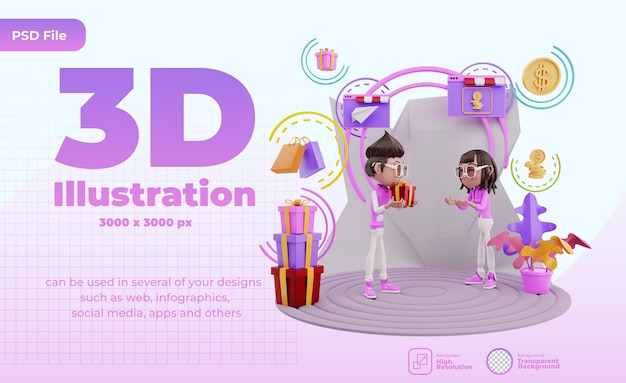 3d render marketing promotion ilustration