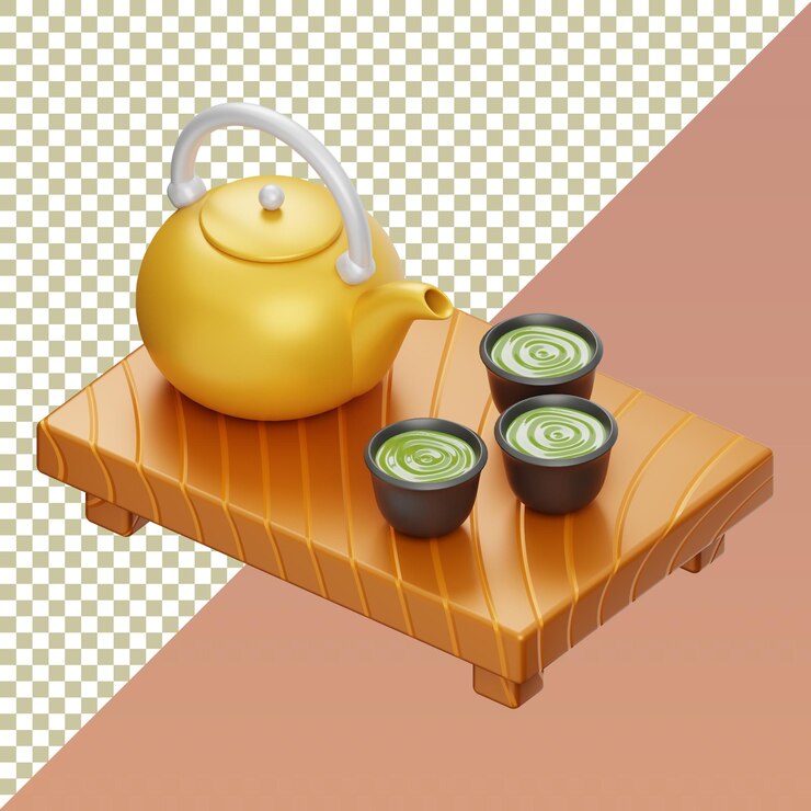 PSD 在孤立和透明的背景上渲染3d的matcha茶套