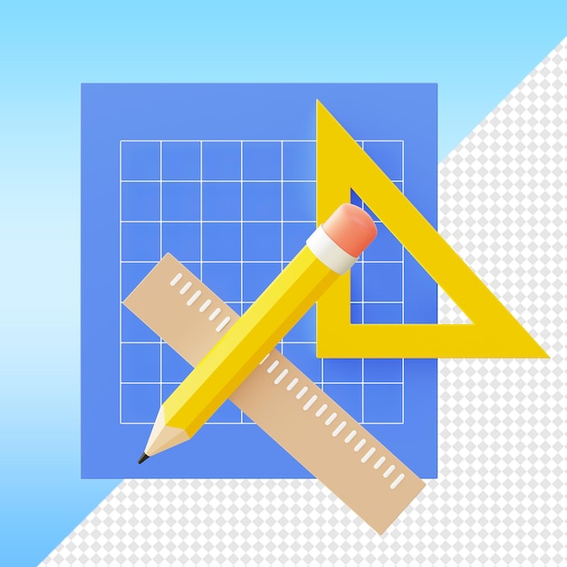 3d render matematyka edukacja nauka ołówek ikony linijki dla UI UX web aplikacje mobilne projekty mediów społecznościowych