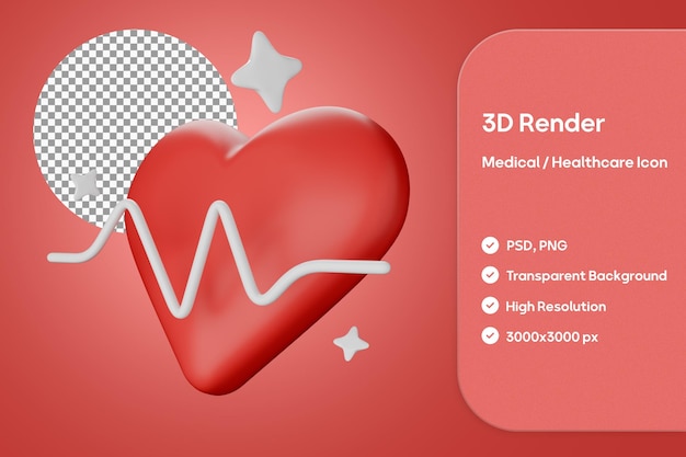 医療用心臓医療アイコンの3Dレンダリング - 医療と医療デザインに最適です