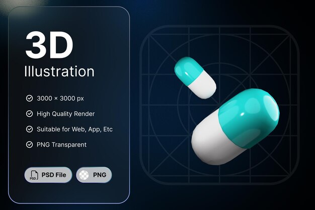 PSD 3d 렌더링 의학 개념 현대 아이콘 일러스트 디자인