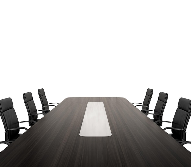 PSD 3d render of meeting room with wooden table and black armchairs isolated on transparent background