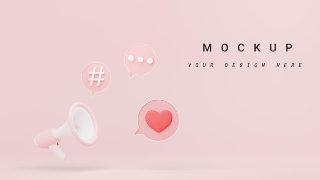 3d render of megaphone with speech bubble and copy space for mock up and web banner