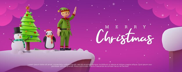 3d render merry christmas background with elf characte