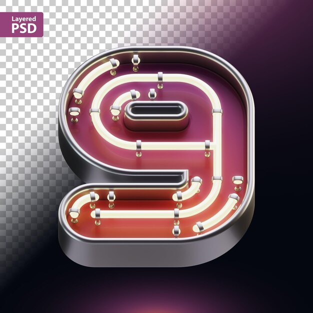 PSD 3d render of metal letter with glowing neon effect