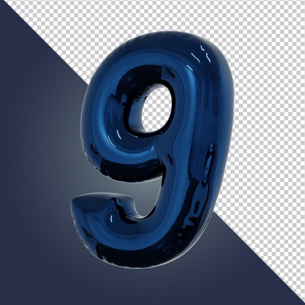 Rendering 3d del numero di alfabeto blu metallico isolato