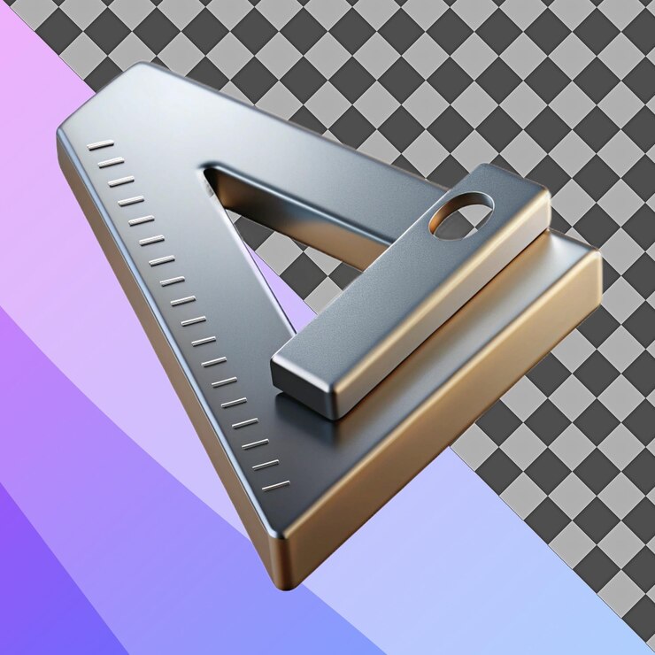 PSD 3d render metallic triangle ruler