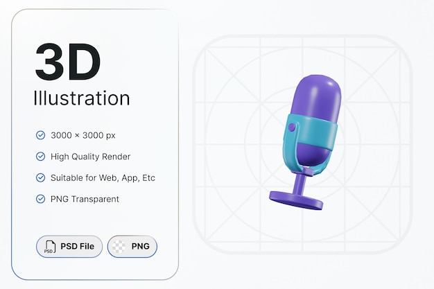 PSD 3d render mic left angle essential concept modern icon illustrations design