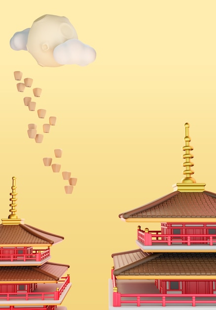 PSD 3d render of mid-autumn festival celebration background