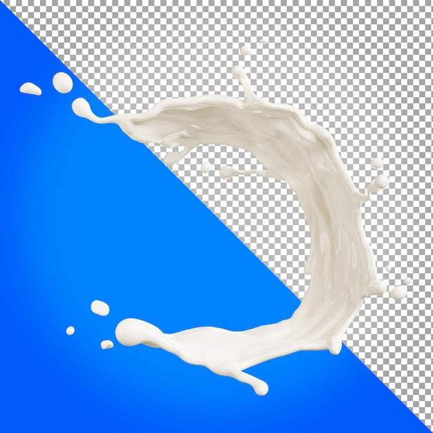 Rendering 3d di latte schizzato isolato su sfondo trasparente,percorso di ritaglio