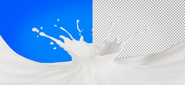 Rendering 3d di latte schizzato isolato su sfondo trasparente,percorso di ritaglio