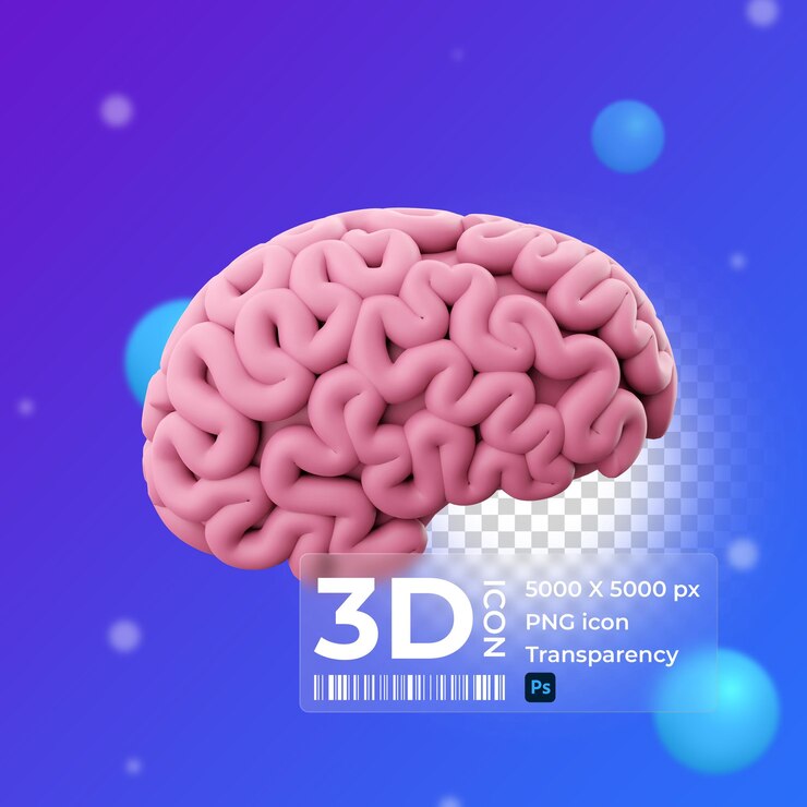PSD 3d рендеринг минимального розового мозга, думая, комический речевой пузырь 3d рендеринг, значок мультфильма мозга