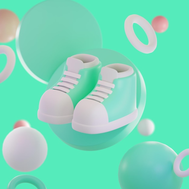 3d render of minimal sneaker and circles display in pastel colors