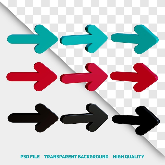 PSD 3d 렌더링 미니멀리즘 3d 검은색 빨간색과 녹색 화살표 프리미엄 psd 아이콘 부분 3