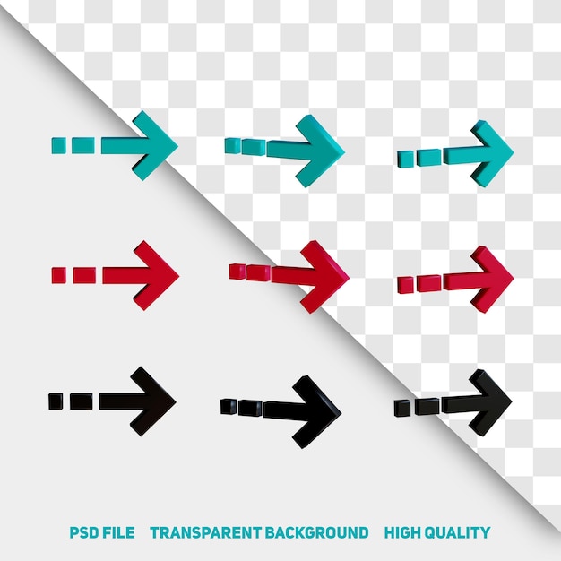 PSD 3d 렌더링 미니멀리즘 3d 검은색 빨간색과 녹색 화살표 프리미엄 psd 아이콘 부분 9