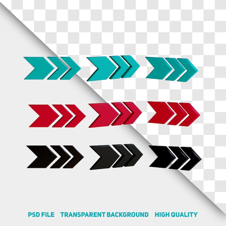 PSD 3d render minimalist 3d black red and green arrow premium psd icon part 16