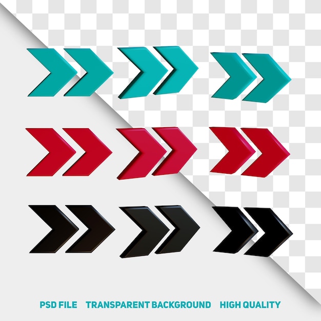 PSD 3d render minimalist 3d black red and green arrow premium psd icon part 6